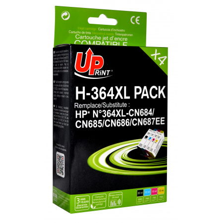 UPRINT PACK 4 CARTOUCHES REMANUFACTUREES HP 364XL REMPLACE CN684 CN318 CN319 CN320 N C M J Uprint