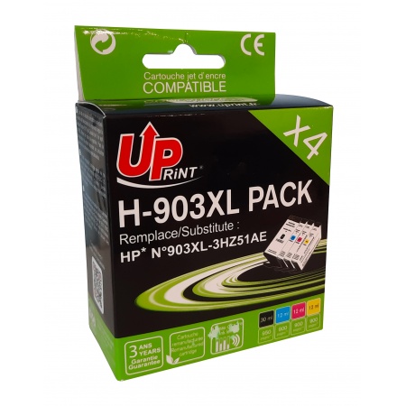 UPRINT PACK 4 CARTOUCHES REMANUFACTUREES HP 903XL-REMPLACE 3HZ51AE N/C/M/J  - Uprint